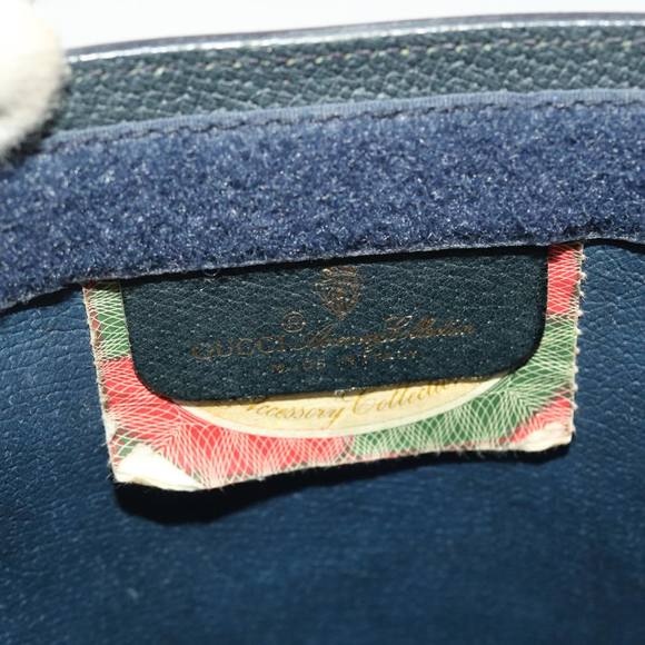 GUCCI GG Canvas Sherry Line Clutch Bag PVC Leather Gray Red Navy Auth th3543 - Picture 9 of 16